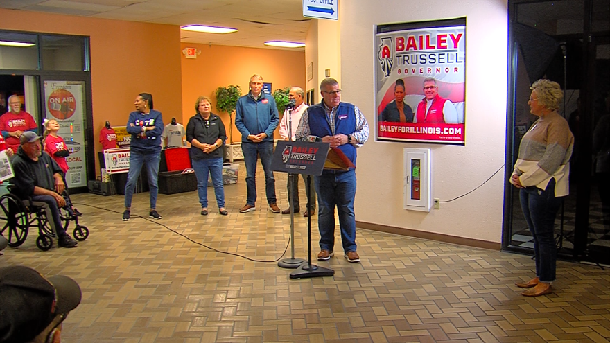 Republican Governor candidate Darren Bailey stops in Marion on his state wide bus tour