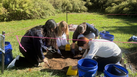 Students digging in during the Introduction to their Archaeology course at the Ethel Walker School October 15, 2026.
