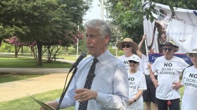 Congressman Don Beyer of Alexandria speaks at a Capitol Hill rally in support of Arlington’s chief prosecutor, who was forced to testify in a closed-door session.