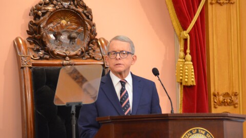 Gov. Mike DeWine (R-Ohio) delivers his State of the State speech to a joint session of the legislature at the Ohio Statehouse.