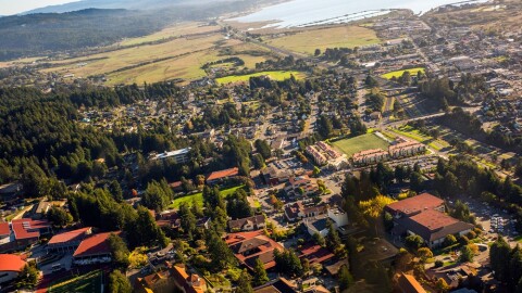 A freeway separates the university from the rest of downtown in the City of Arcata.