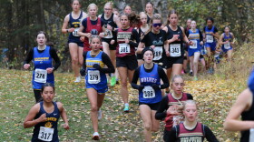 Runners compete at the ASAA cross-country running state championships in Anchorage on Oct. 3, 2026.