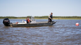 A fisherman driftnets for salmon in the Kuskokwim River near Napaskiak on June 12, 2018.