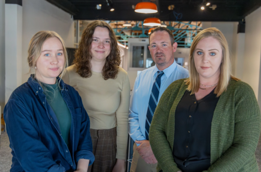 The StateImpact Oklahoma team, from left to right: Chloe Bennett-Steele, Jillian Taylor, Logan Layden, and Beth Wallis