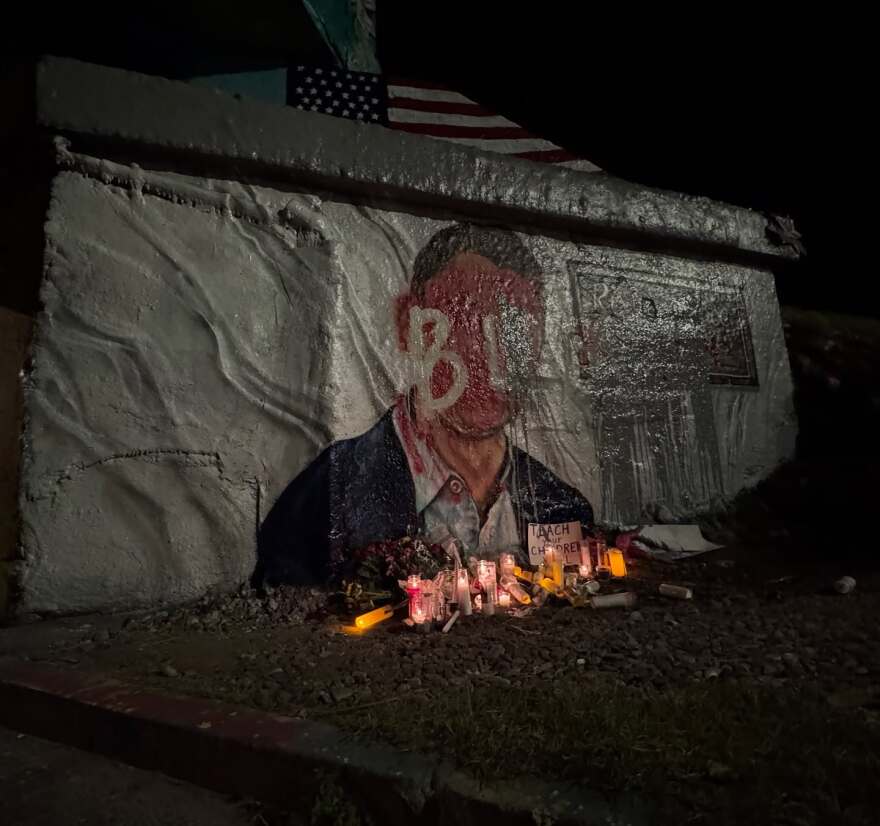 A memorial tribute to slain conservative activist Charlie Kirk was painted on Pensacola's 17th Avenue train trestle, also known as "Graffiti Bridge," on Sept. 14, 2025. By the next evening, it had been painted over by protesters and counter-protesters.