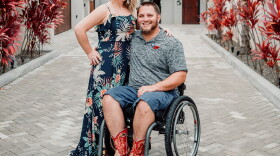 A few years after a motocross accident left him paralyzed, Kent Stephenson came to Louisville from his home in Texas to be part of an experimental treatment for spinal cord injuries that has helped him regain some motion. Stephenson is pictured here with his wife Misti. (Courtesy of Kent Stephenson)