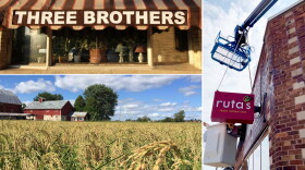 (Clockwise from top left) The awning at Three Brothers, Ruta's new sign in West Allis and Red Stone Rice in Mequon.