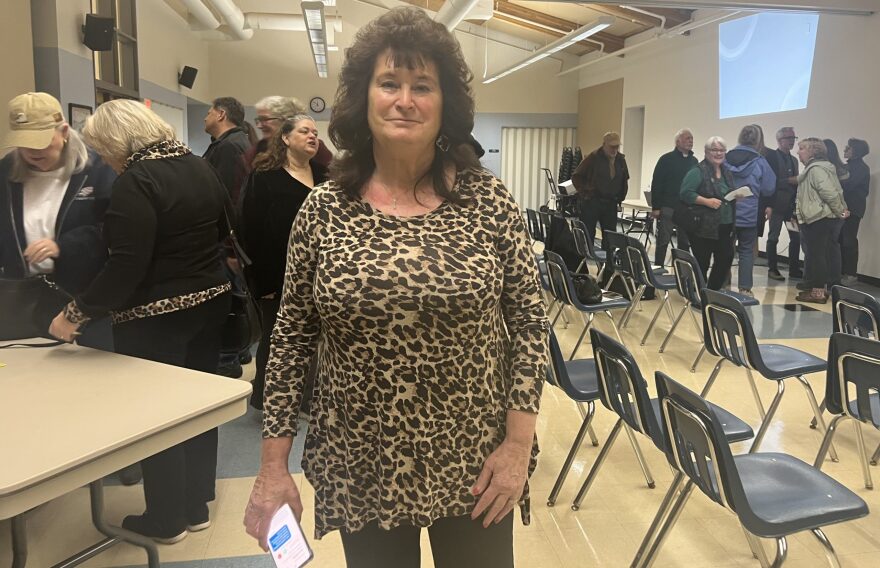 Christine Jamison, pictured Saturday at a town hall by District Attorney Jenna Wallace, is the lead petitioner of the recall of county Commissioner Claire Hall. “I don’t want to be doing this forever, I’m not on a crusade,” she told the Lincoln Chronicle.