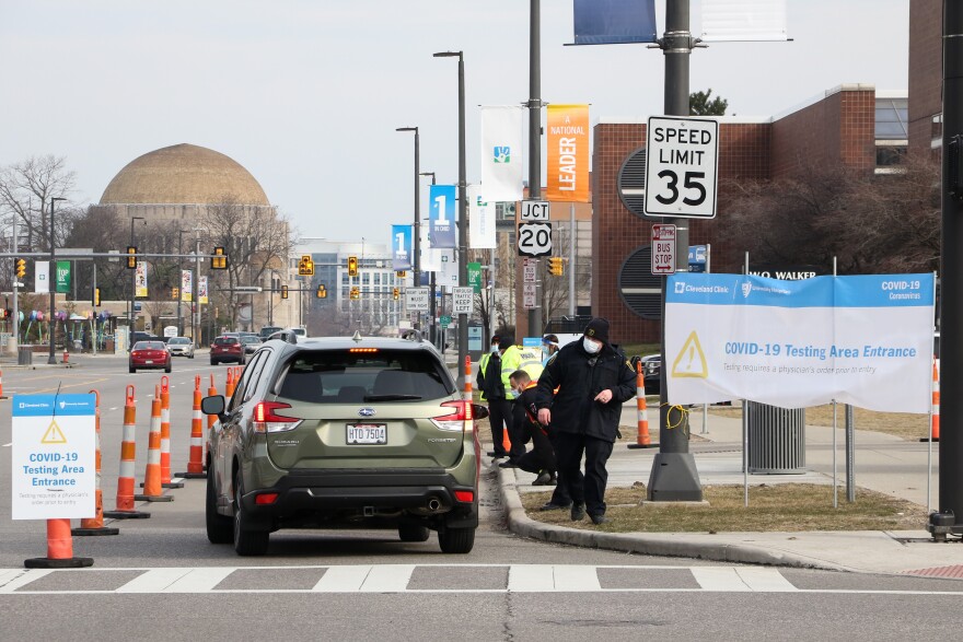 A drive-thru coronavirus testing facility run by the Cleveland Clinic.