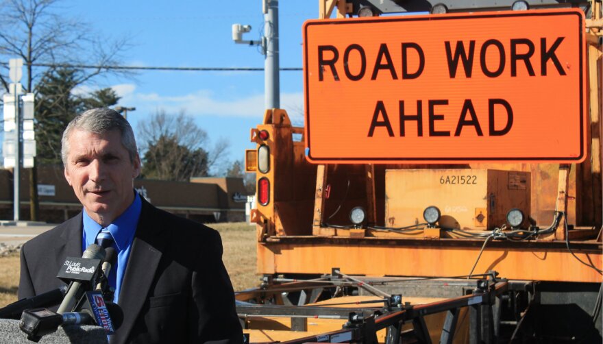 MoDOT's district manager Greg Horn announcing construction work in St. Louis region on Friday, Feb. 17, 2017 outside at the Missouri Department of Transportation - February 17, 2017