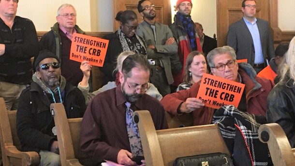 A crowd fills common council chambers in fall 2019 when previous CRB legislation was up for consideration.