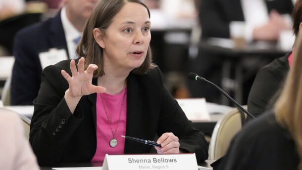 Maine's Secretary of State, Shenna Bellows, speaks at the U.S. Election Assistance Commission Standards Board in-person public meeting, Thursday, April 24, 2025, in Charlotte, N.C.
