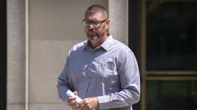 Michael Sparks, the first rioter to enter the Capitol on Jan. 6, 2021, leaves federal court on Tuesday, Aug. 27, 2024, in Washington.