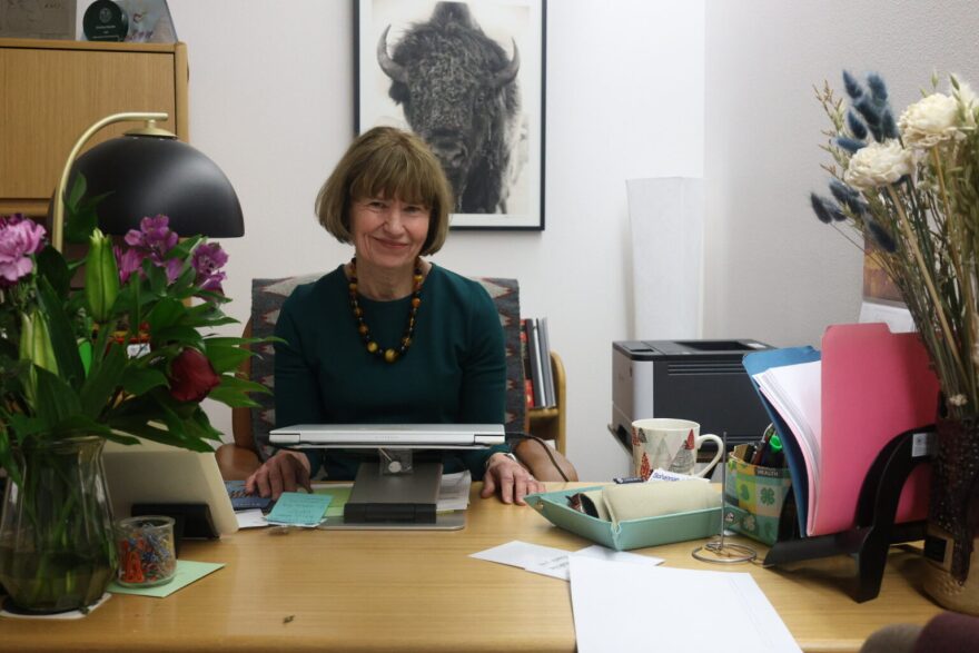New Mexico Rep. Christine Chandler (D-Los Alamos) sits in her Roundhouse office Feb. 17, 2026, before a Senate floor vote on House Bill 99, the medical malpractice reform bill she championed. The Senate passed the bill by a 40-2 vote, sending it to the governor’s desk. (Patrick Lohmann/Source NM)