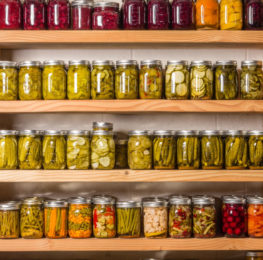 Rows of canning jars