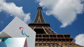 General signage sits at the Eiffel Tower ahead of the Paris 2024 Paralympics in Paris, France.