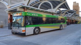 Greater Dayton RTA bus 1623, a 2016-built Gillig low-floor diesel, at Wright Stop Plaza Transit Center (in downtown Dayton), in service on route 11