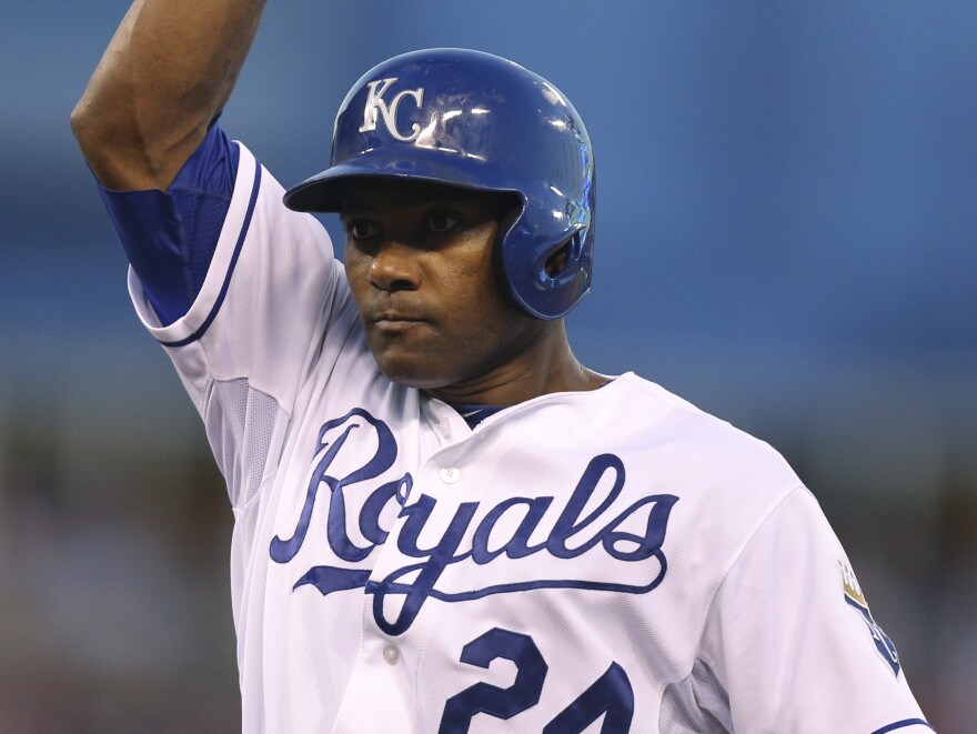 Royals infielder Miguel Tejada celebrates an RBI single against the Boston Red Sox last week at Kauffman Stadium in Kansas City, Mo.