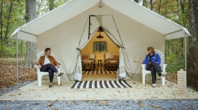 Pennsylvania Department of Conservation and Natural Resources Secretary Cindy Adams Dunn, right, joined Timberline Glamping Company on Oct. 7, 2025, at French Creek State Park to talk about adding 61 glamping sites across eight state parks in the Commonwealth.