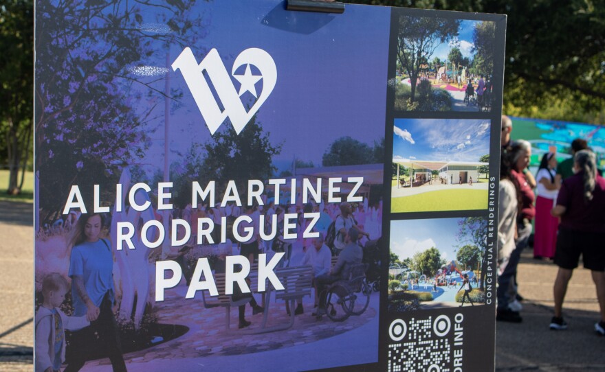A sign with proposed park designs greets guests during the Alice Martinez Rodriguez groundbreaking on Saturday, October 4.