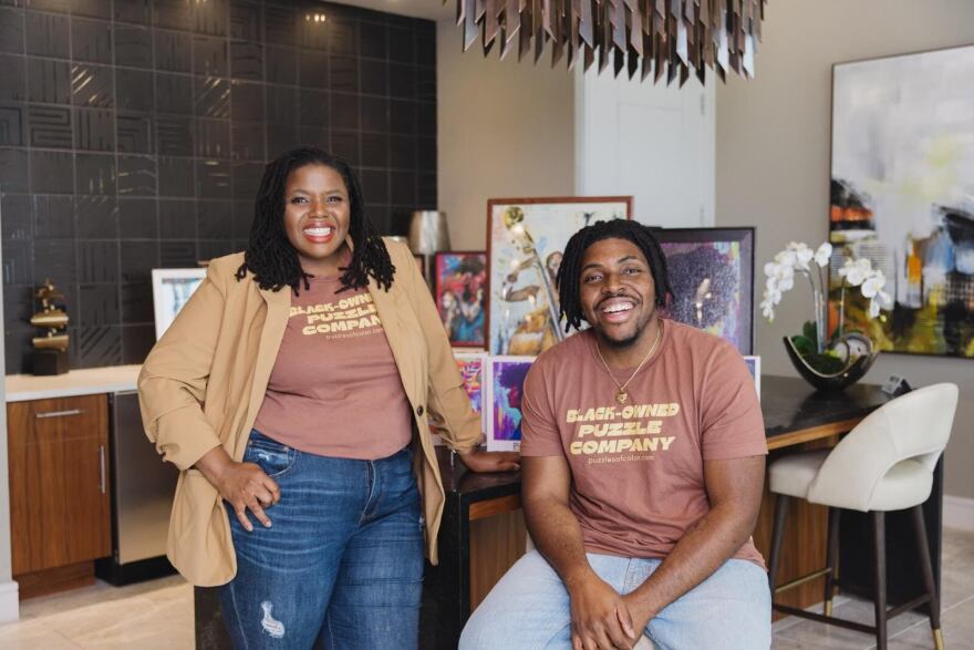 Puzzles of Color founders Ericka and William Jones. The siblings started Puzzles of Color in 2020, cutting puzzles by hand in their garage and licensing artwork directly from contemporary Black artists.
