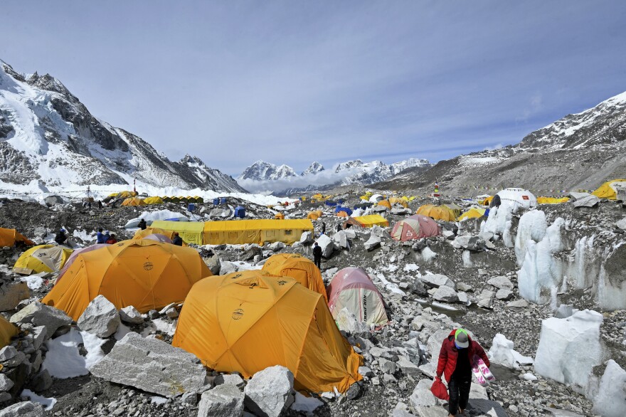 Nepal is allowing Mt. Everest climbs — an important part of their economy — despite the risk of COVID-19. Guides <a href="https://apnews.com/article/lifestyle-climbing-coronavirus-pandemic-sports-health-d38f2531ef202bc3a48473d01f87d004" data-key="1381">say</a> at least 100 people have tested positive at Everest base camps (pictured, above), though Nepal's government has denied that.