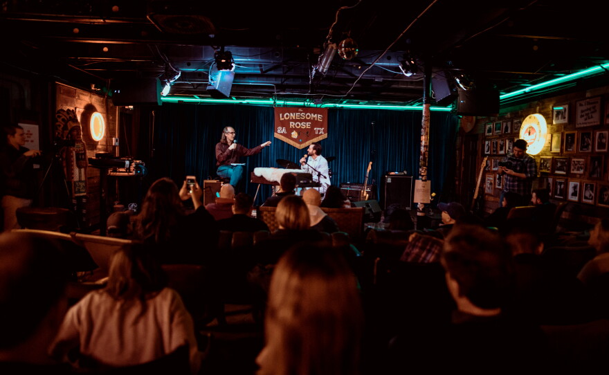 Nathan Cone and Robert Ellis in front of a beautiful crowd at the Lonesome Rose