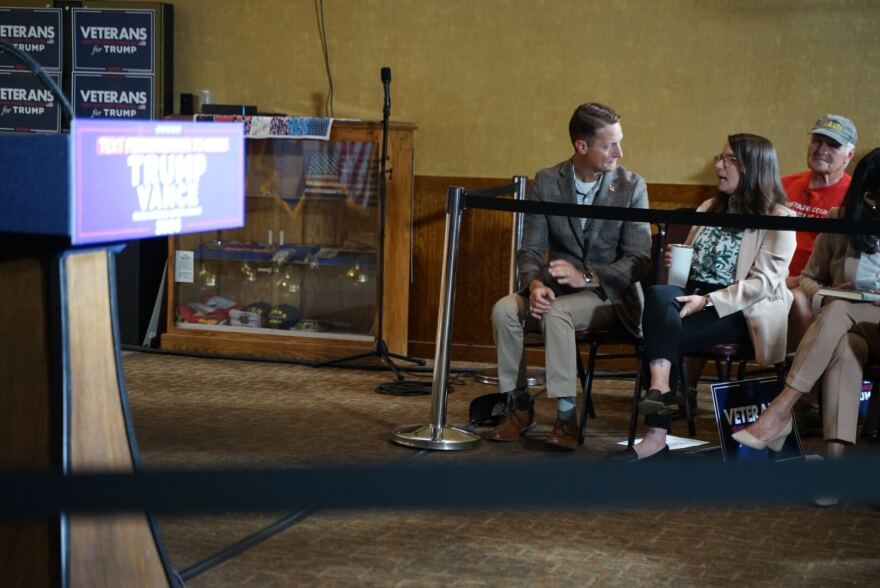 Rob Mercuri, an Iraq War Veteran, had a prominent seat but did not speak when vice presidential candidate J.D. Vance visited the Pittsburgh-area to talk about veterans issues.