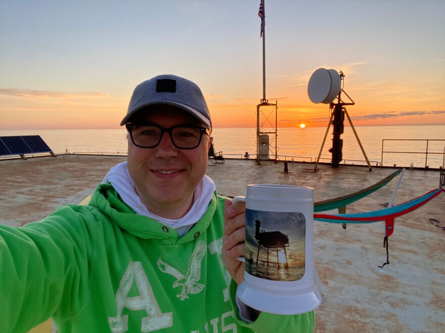 Spectrum News anchor Tim Boyum at the Frying Pan Tower off the North Carolina coast.