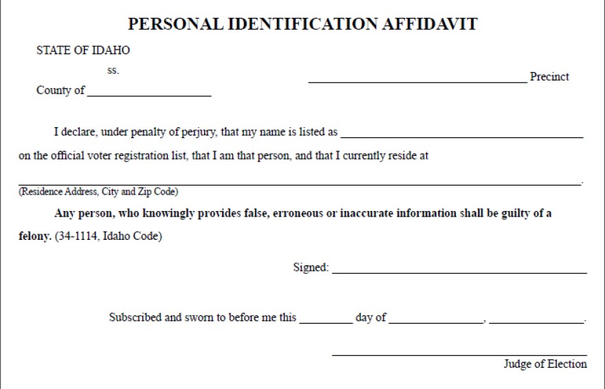 Idaho Voter ID Affidavit