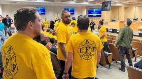 Dozens of Virginia Beach fire and EMS staff pushed City Council to allow them to collectively bargain a contract at a public hearing on April 9. (Photo by Ryan Murphy)