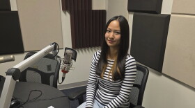 Patricia Cheng at the mic in NPR Illinois Studio F