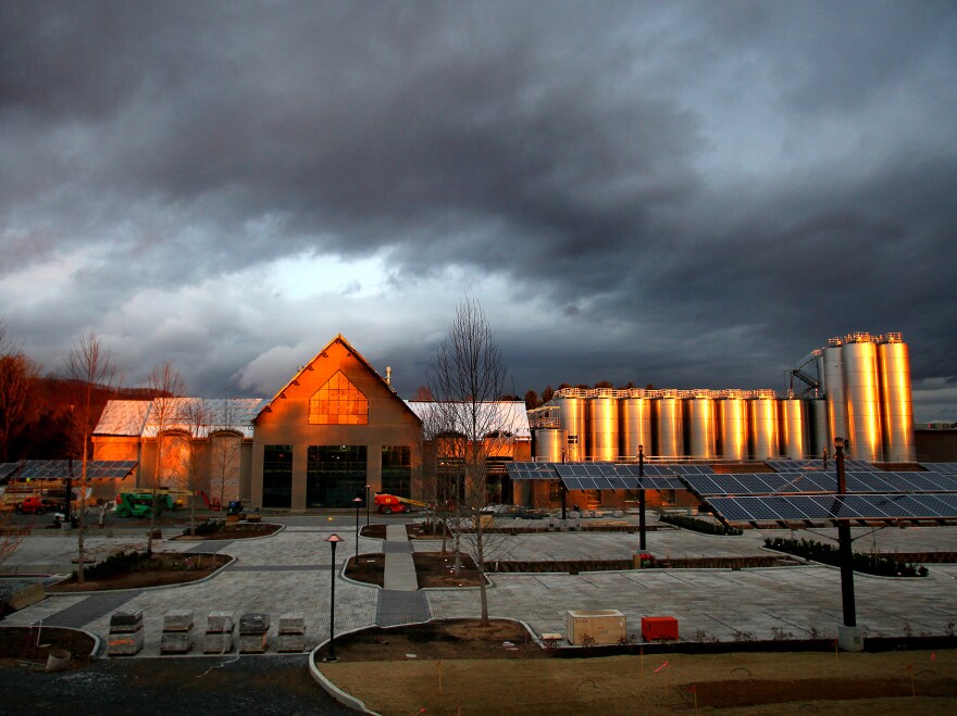 Sierra Nevada's brewery in Mills River, N.C., aglow in early morning light in December 2013. The company was attracted to the Asheville area because it offers access to good water for brewing and the outdoors for employee recreation.