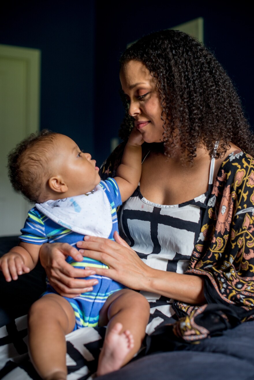 Jesmyn Ward shares a moment with her 10-month-old son, Brando.