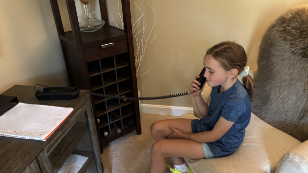 Claire Ladd calls a friend to tell a joke.