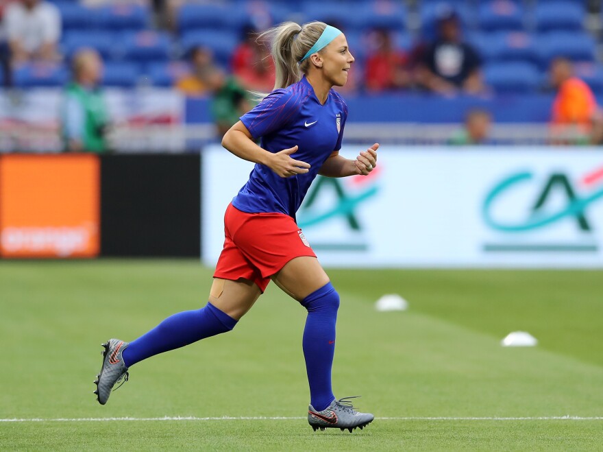 U.S. midfielder Julie Ertz warms up before the World Cup semifinal match against England on Tuesday in Lyon, France.