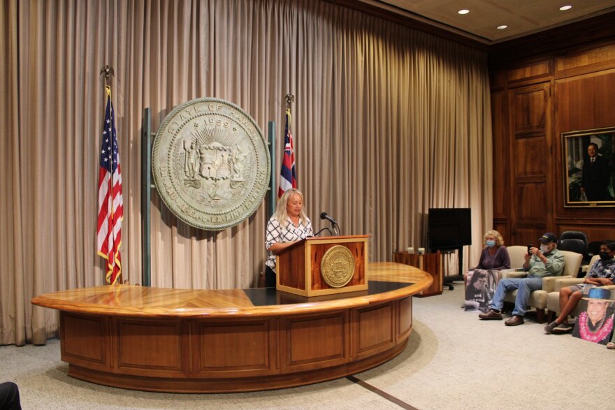 Sen. Lynn DeCoite speaking about Senate Bill 3338, relating to the appropriation of $5 million for Kalaupapa Memorial on Molokaʻi, on June 20, 2022.