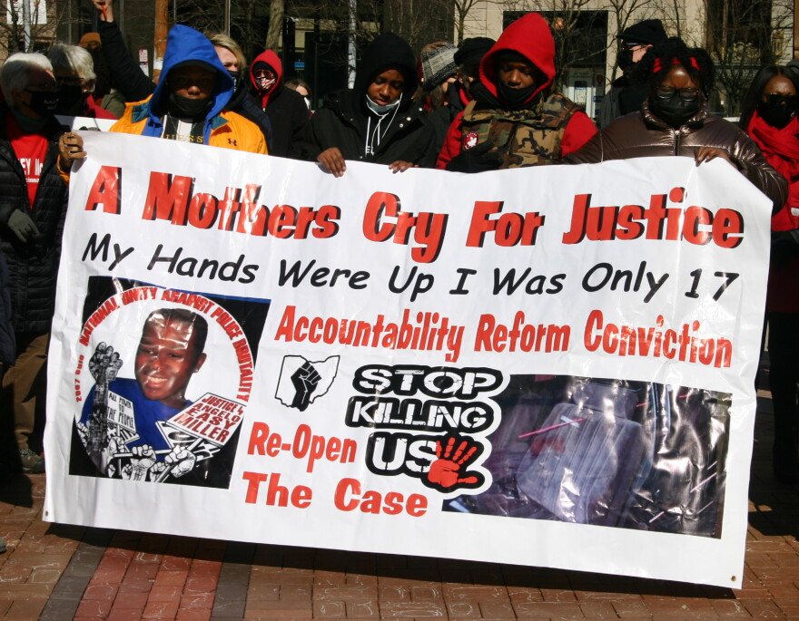 People who have lost family members to police violence rallied in downtown Dayton on Sunday. Over 100 people participated.