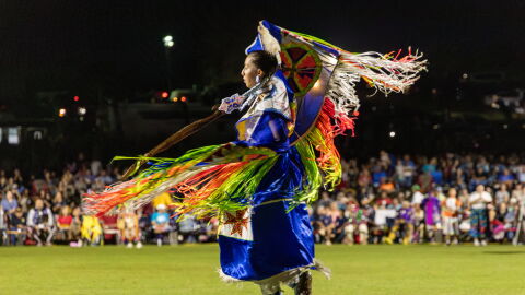 Fancy shawl dancer at Cherokee National Holiday inter-tribal powwow