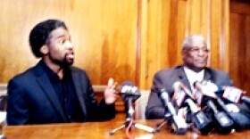 KC School Board President Airick West (l) with Mayor Sly James at Mayor's office.