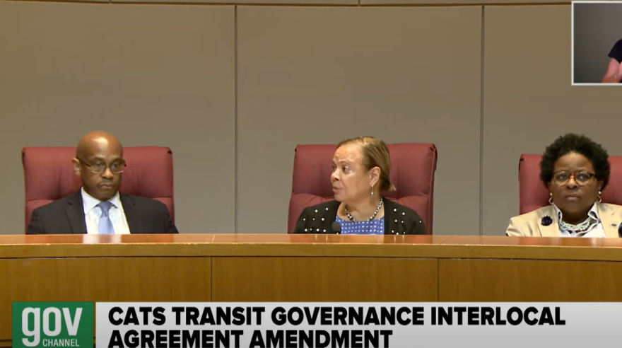 Charlotte Mayor Vi Lyles (center) was upset that a dispute between Mecklenburg County and the city of Charlotte went public Tuesday.