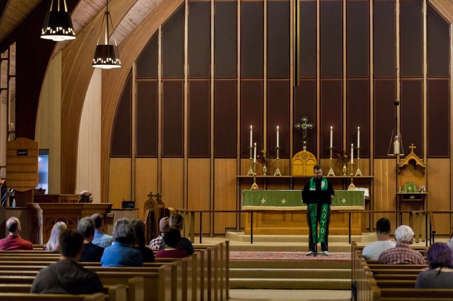 Reverend AJ Buckley delivers a sermon at St. David of Wales Episcopal Church.