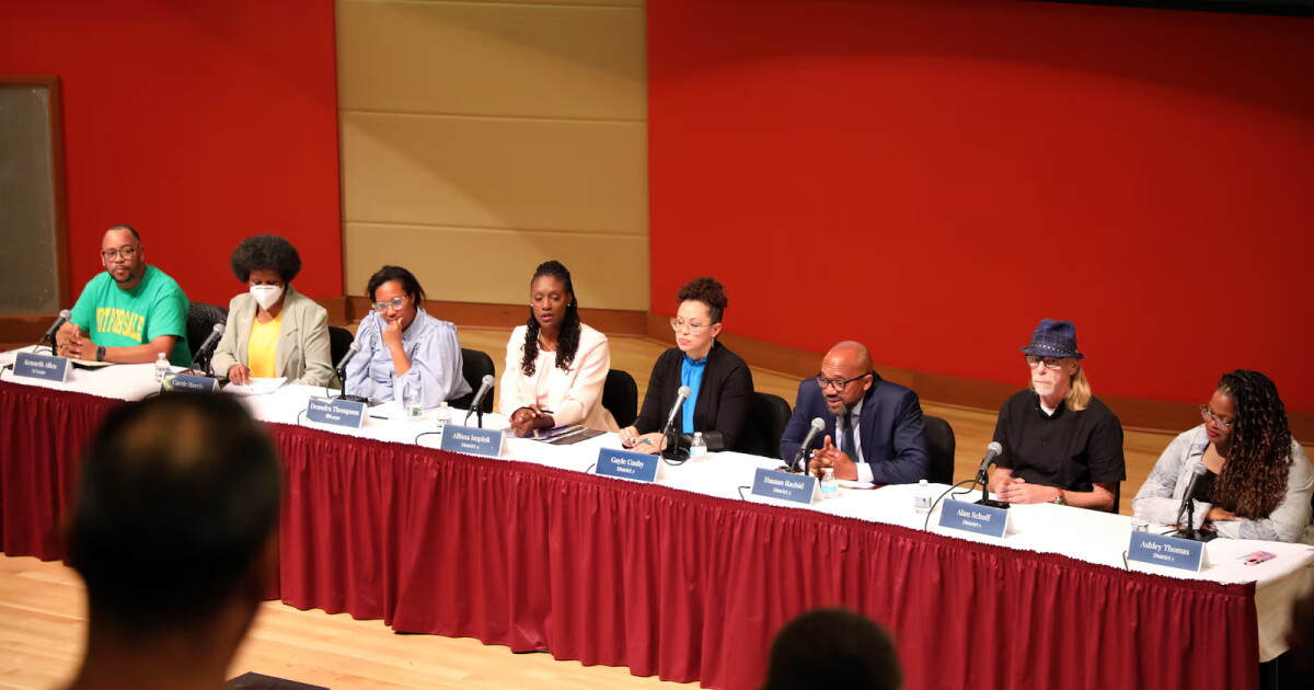 Candidates for the IPS school board during the 2024 forum hosted by Chalkbeat Indiana and WFYI.