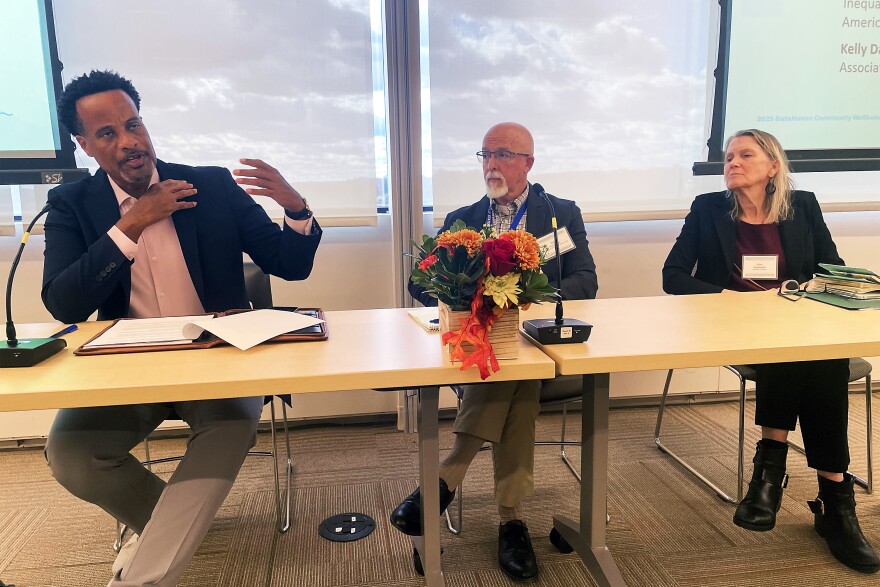 Jay Williams, CEO of the Hartford foundation for giving, Gary Archambault chief data Officer for Connecticut DPH, and American university sociologist Kim Blankenship at the Hartford foundation for giving November 6th 2025.