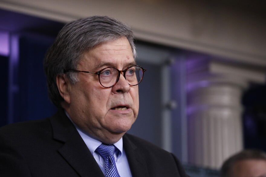 Attorney General Bill Barr speaks about the coronavirus during a news conference on April 1, 2020.