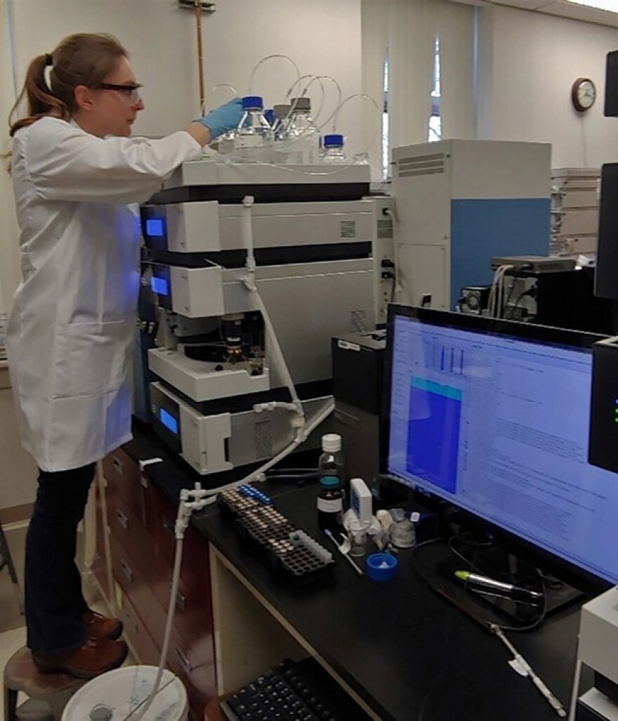 Sara Nason is in the laboratory carrying out testing on the Hemp-PFAS project.