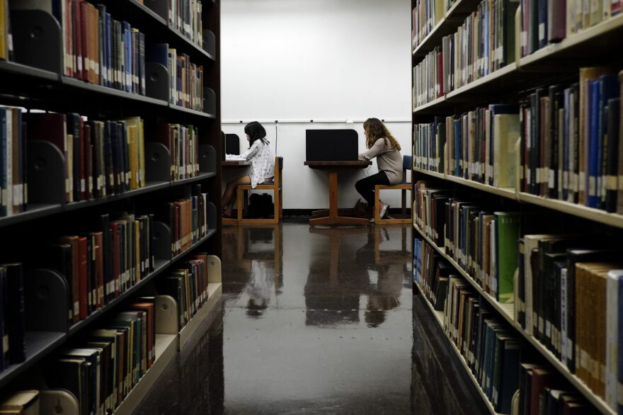 Students study in a library on the campus of California State University, Long Beach in Long Beach, Calif., in 2012. (Jae C. Hong/AP)