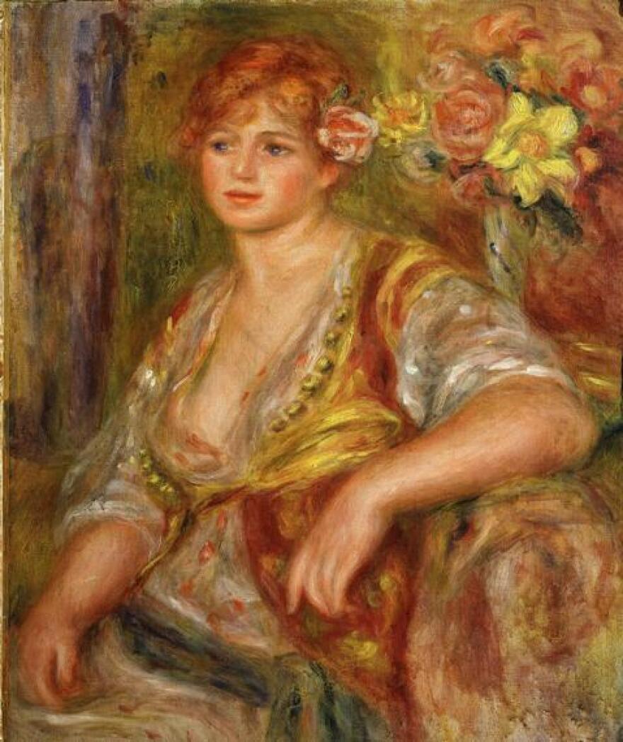 While art critics sometimes call Renoir's late period overly emotional, works like <em>Blonde a la rose</em>, shown here, were an inspiration to film director Gilles Bourdos. Andree Heuschling, a main character in the film, is credited as the model for this painting.