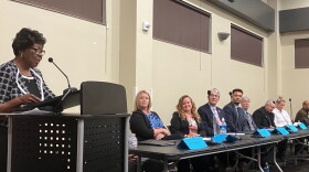 Bonnie Ballard (left), president of the Rock Island County branch of the NAACP, spoke at the end of the candidate forum held Tuesday night, Oct. 13, 2026 at the King Center, Rock Island.