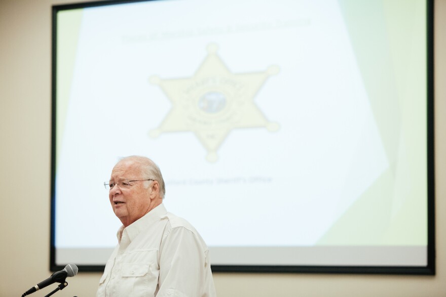 Guilford County Sherriff BJ Barnes leads a seminar on active shooter safety at Calvary Baptist Church in McCleansville, N.C. on December 5, 2017.